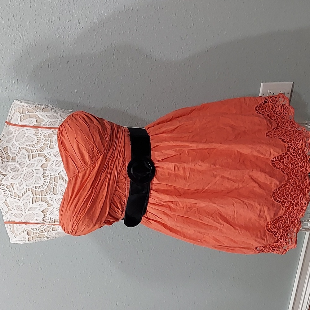 Rue 21 100% cotton outer coral sundress with crochet base size 7